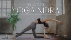 woman practicing yoga, bending backwards.