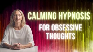 a woman with a peaceful look from a calming hypnosis session.